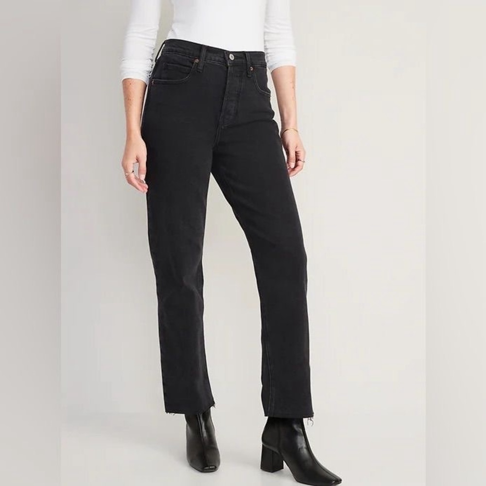 Old Navy High Waist Black Raw Hem Jeans